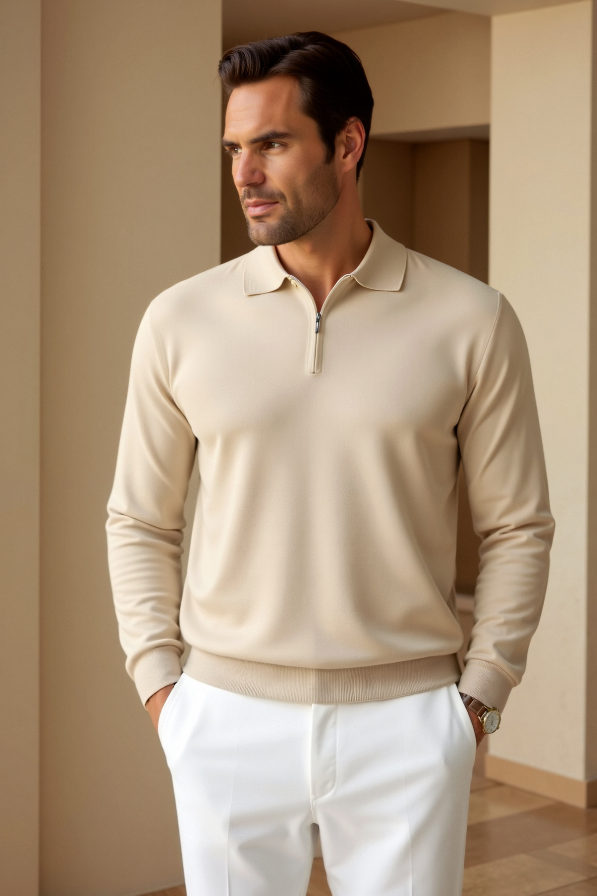 Men's Casual Quarter-Zip Polo Shirt | Long Sleeve