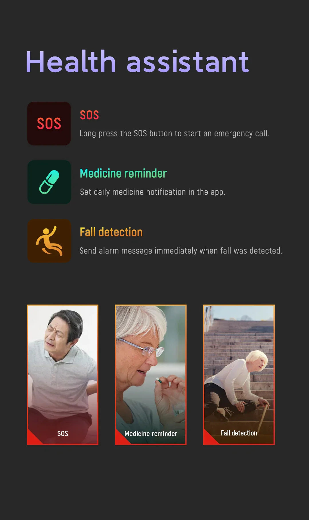 Senior Smartwatch with Fall Detection and SOS Function