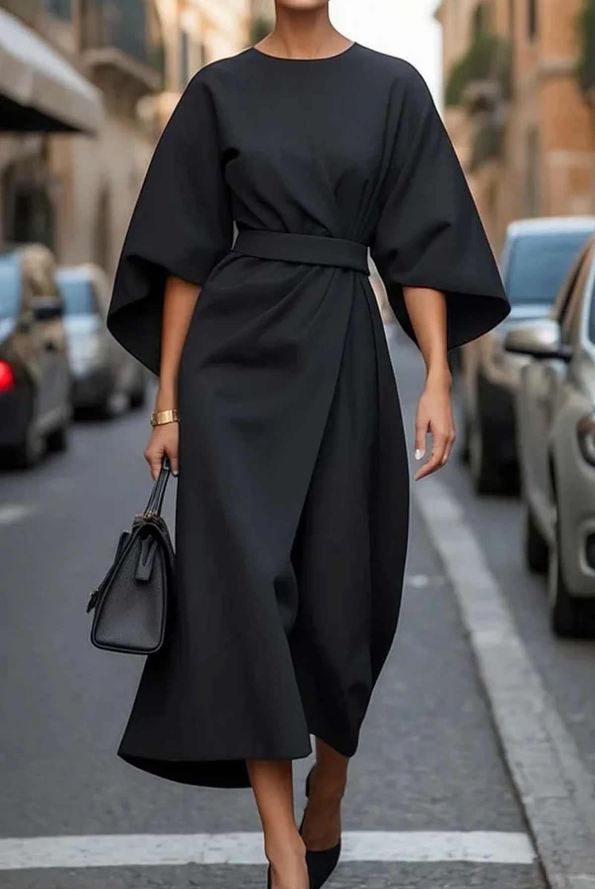 Women's Lantern Sleeves and Belt Dress | Elegant