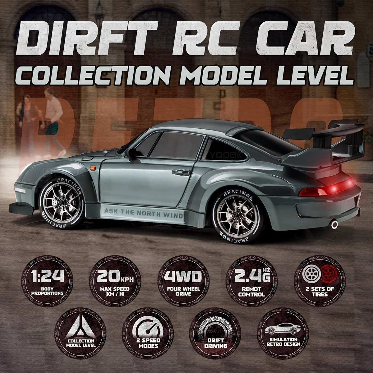 Ultimate 1:24 RC Drift Car with LED Wheels – Rechargeable 4WD Racing Toy