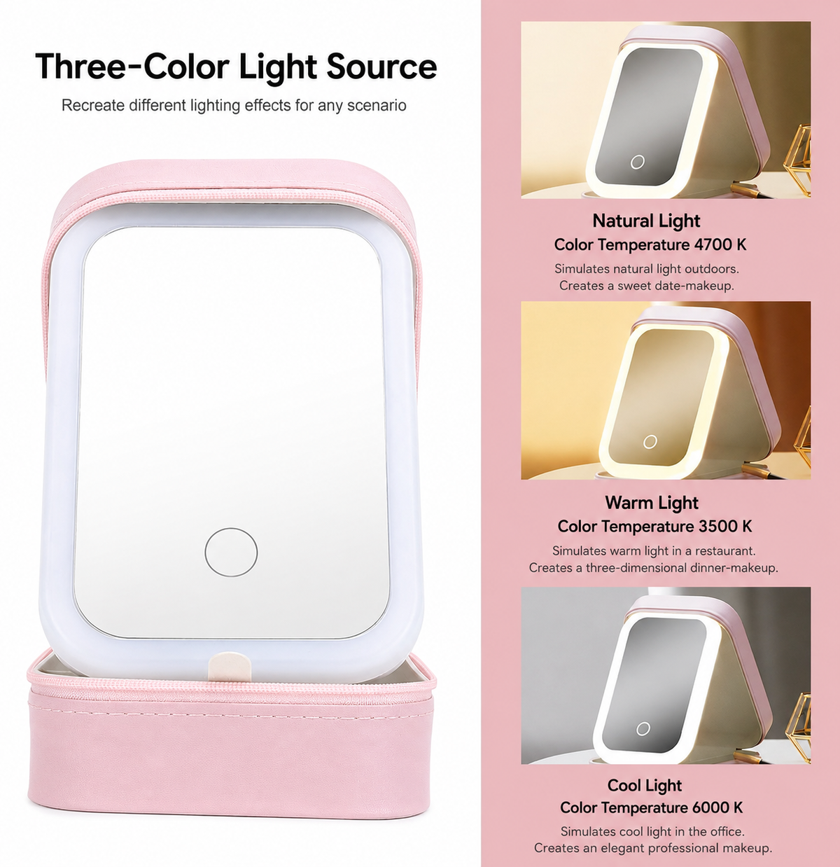 LED Cosmetic Mirror Box | 3 Lighting Modes | Organizer & Travel Case | Touch Control