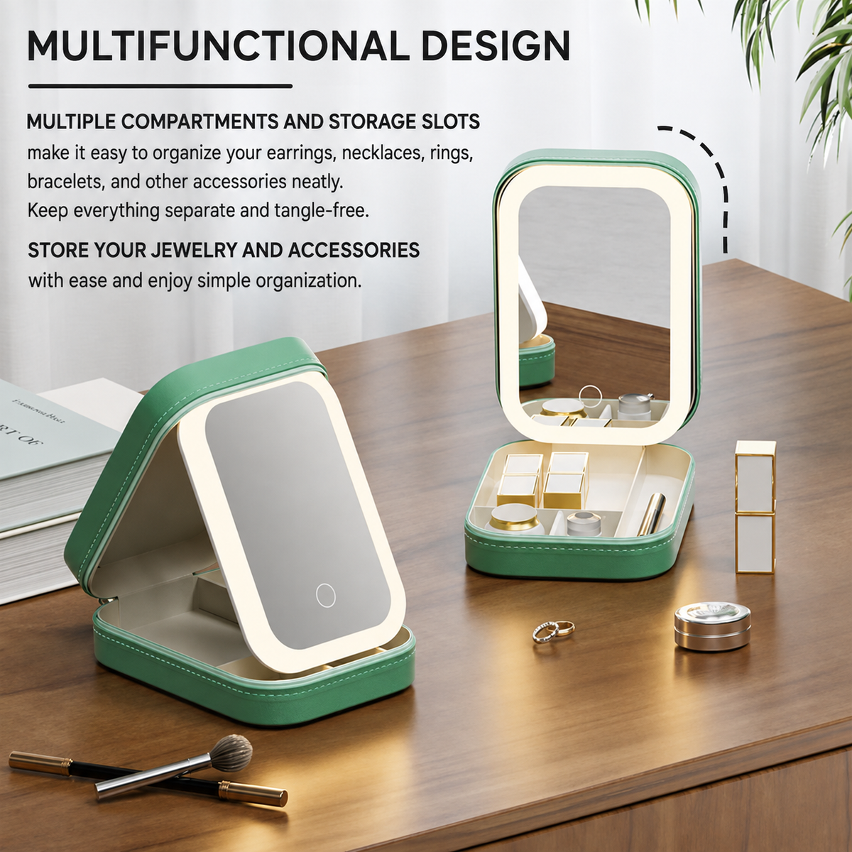 LED Cosmetic Mirror Box | 3 Lighting Modes | Organizer & Travel Case | Touch Control