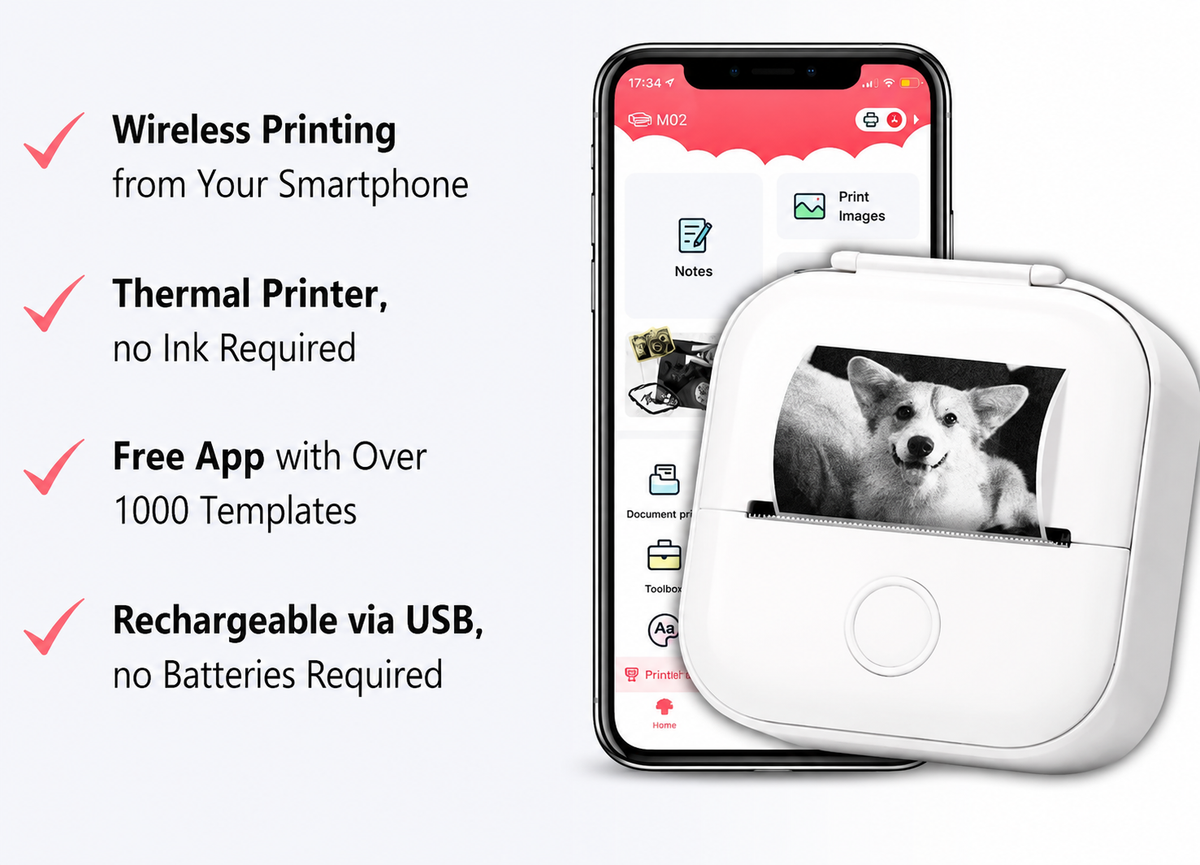 Compact Printer + Free Printing Paper - The Ink-Free Printing Solution!