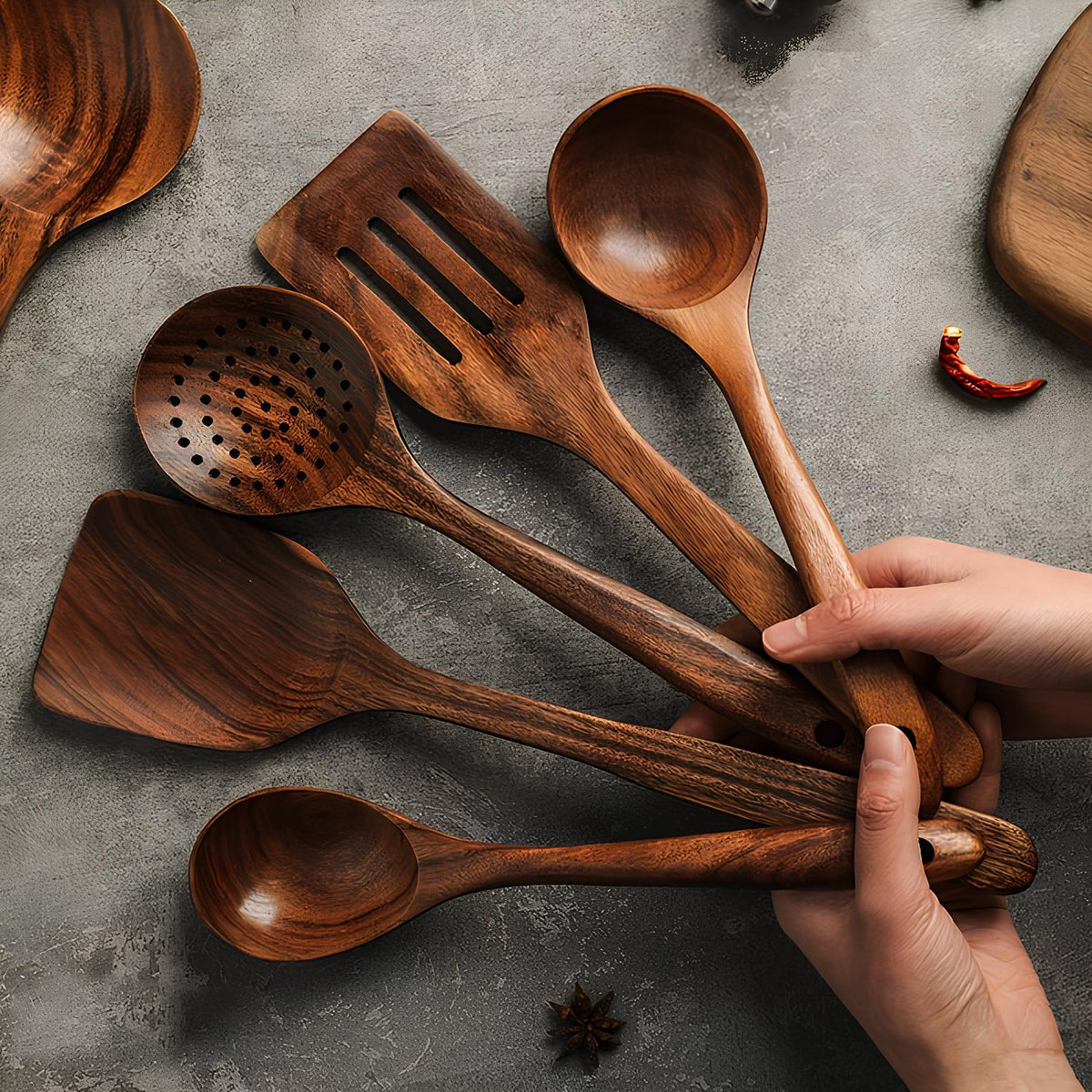 Natural Wood Kitchen Utensils Set