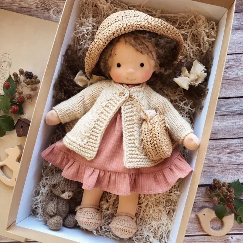 Handcrafted Waldorf Plush Doll – Soft Cotton Toy with Fabric Box | Cute & Cuddly | Perfect for Children's Birthdays & Imaginative Play