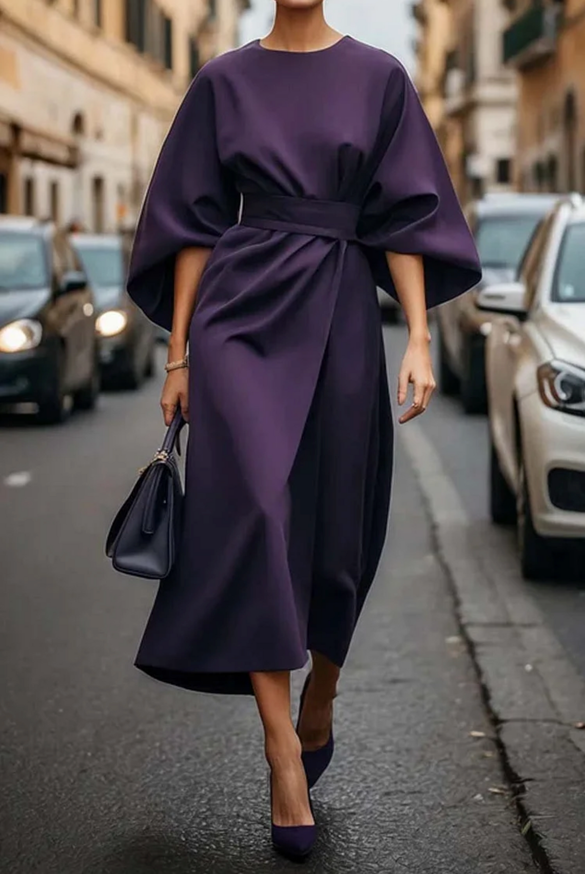 Women's Lantern Sleeves and Belt Dress | Elegant