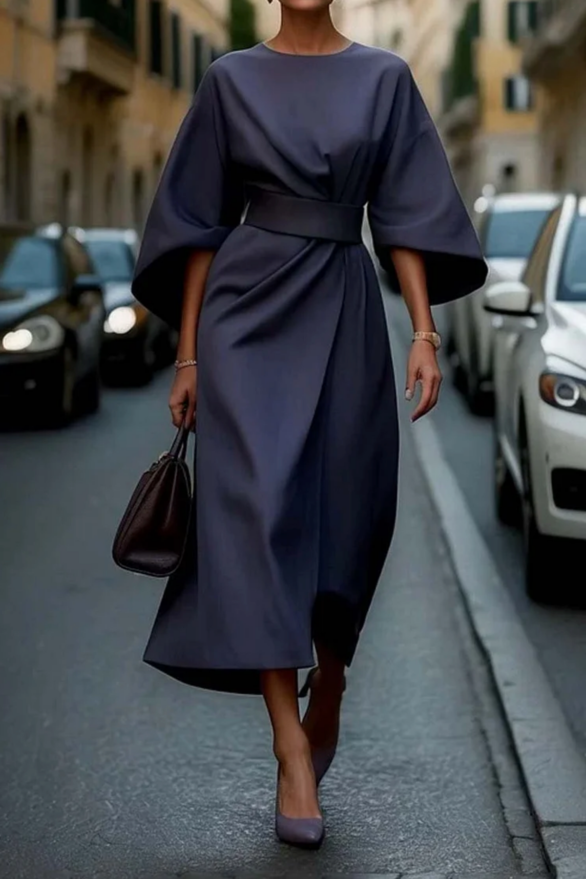 Women's Lantern Sleeves and Belt Dress | Elegant